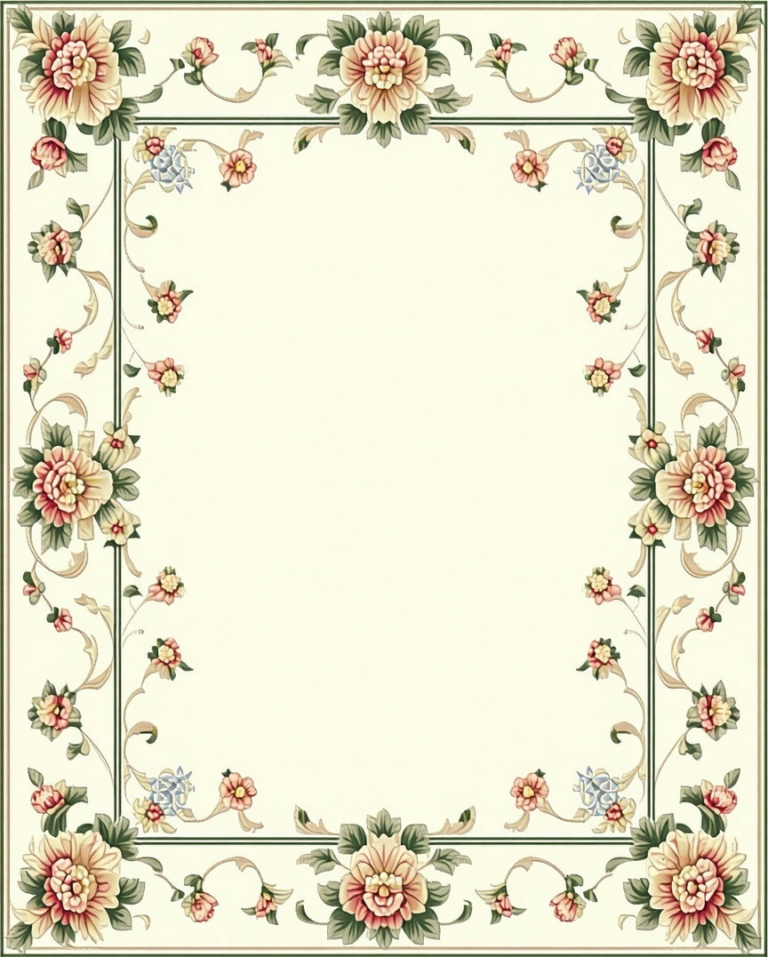 Ornate Floral Border Design Rug