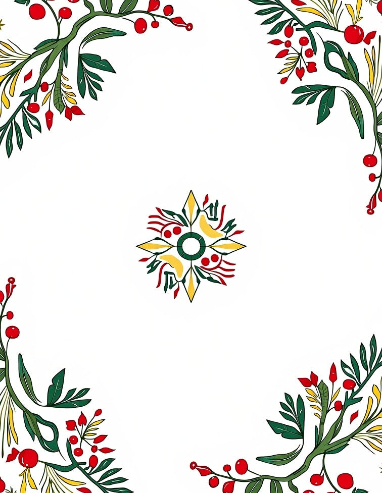 Red Berry Green Foliage Corner Medallion Rug