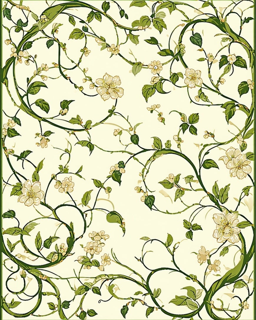 Cream Floral Vine Patterned Rug