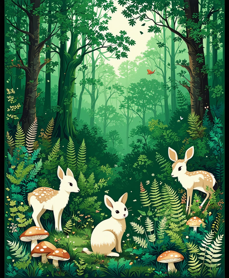 Enchanted Forest Wildlife Scene Rug