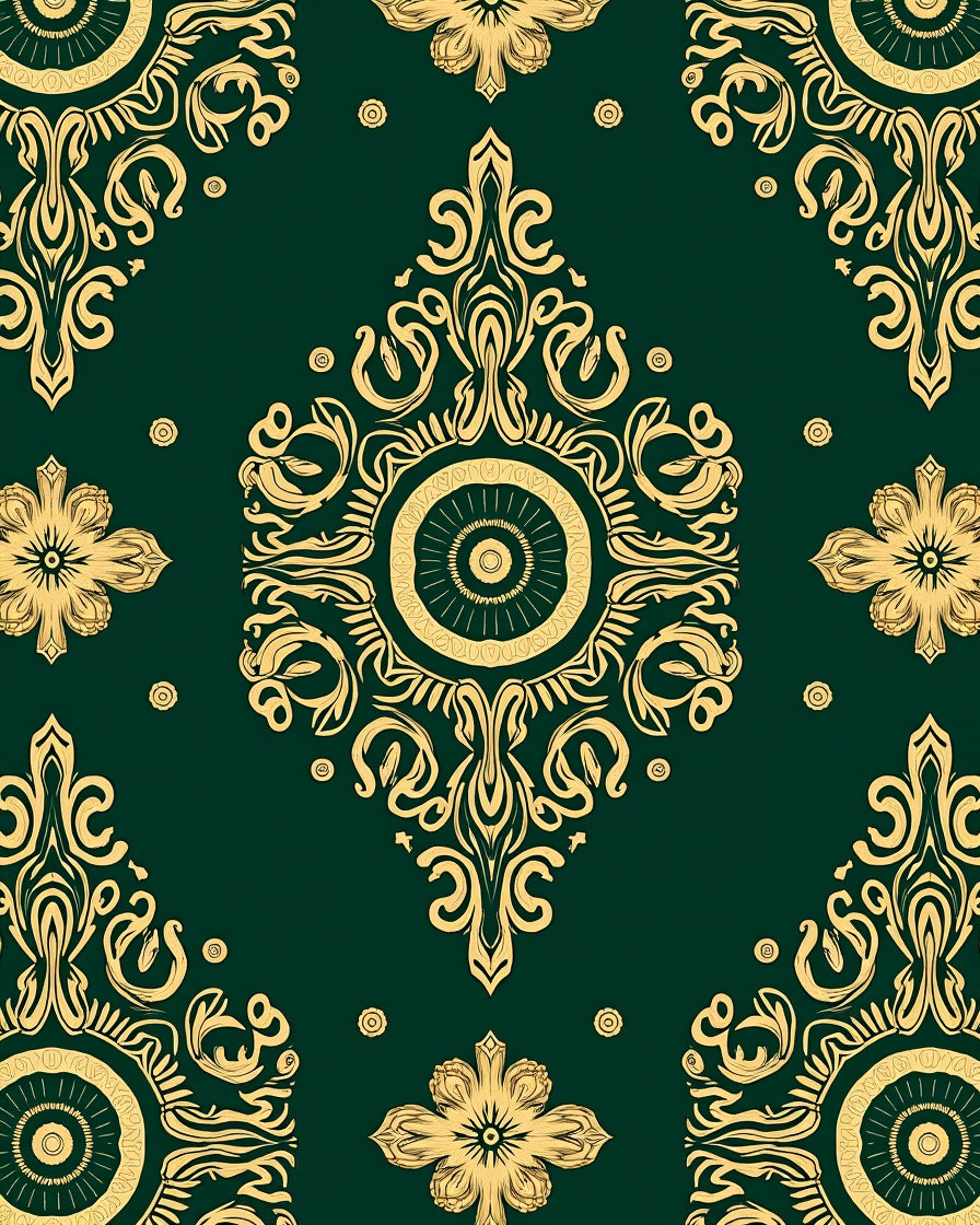 Ornate Golden Vine Mandala Pattern Rug