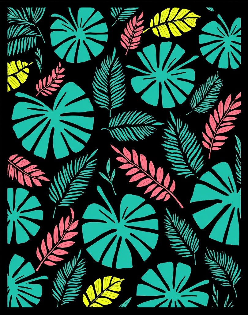 Tropical Leaf Pattern Vibrant Accent Rug