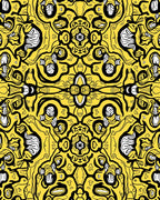 Symmetrical Yellow Black Floral Pattern Design Rug