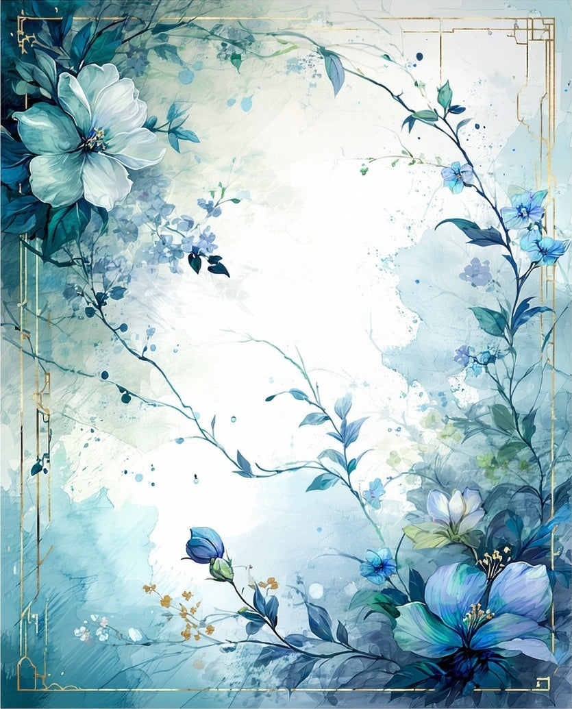 Ethereal Blue Floral Watercolor Design Rug