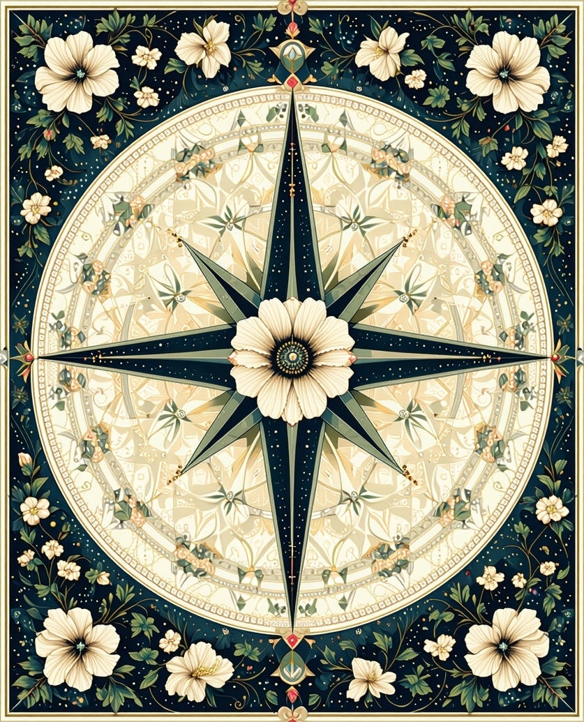 Floral Compass Motif Rug
