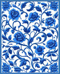 Blue Floral Scroll Pattern Rug