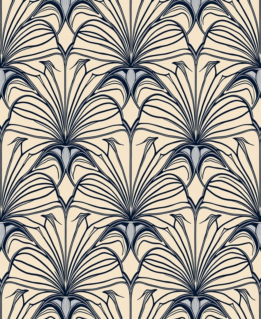 Art Deco Fan Pattern Antique Rug