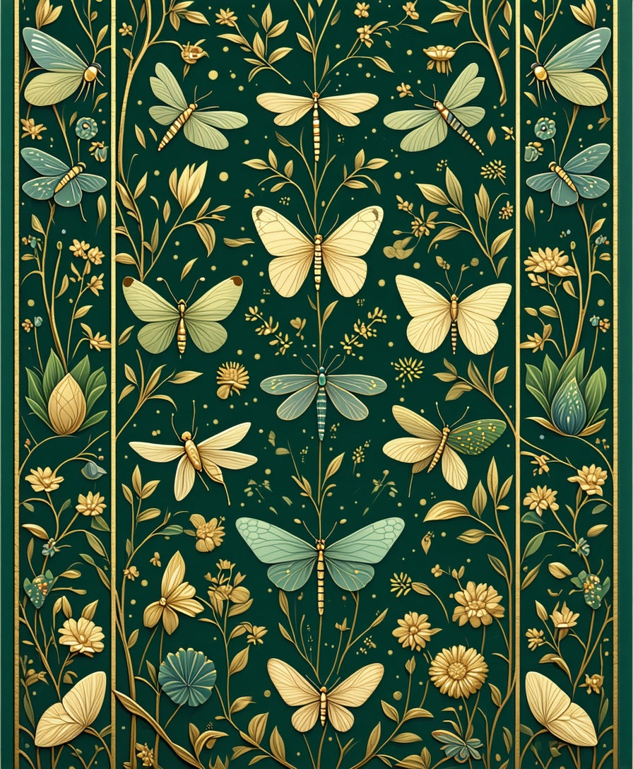 Emerald Garden Insect Floral Pattern Rug