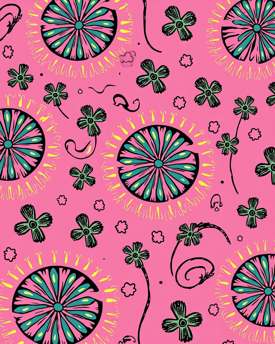 Pink Floral Pattern With Teal Vibes Rug