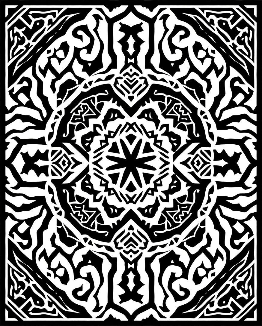 Intricate Black and White Abstract Mandala Design Rug