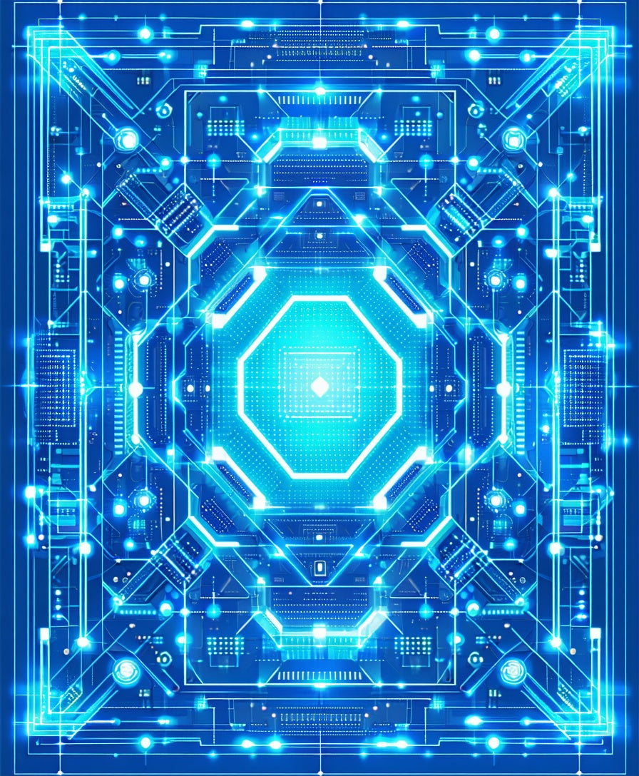 Futuristic Circuit Board Geometric Design Rug