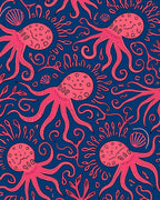 Pink Octopus Swirls Nautical Pattern Rug