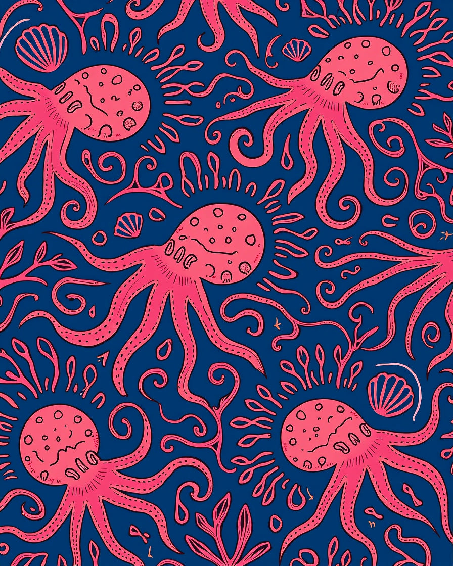 Pink Octopus Swirls Nautical Pattern Rug
