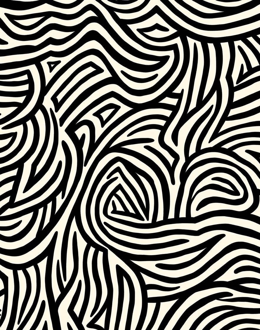 Abstract Swirly Black and White Pattern Rug