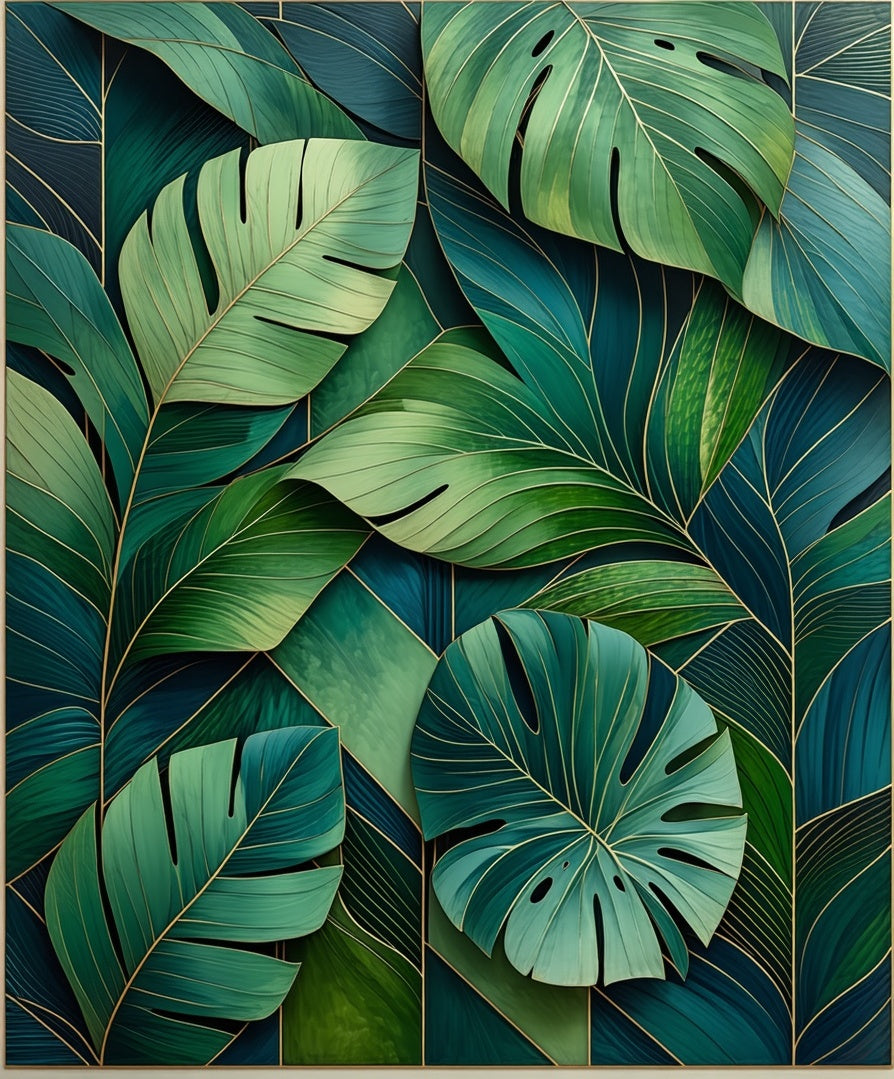 Lush Tropical Leaf Geometric Design Rug