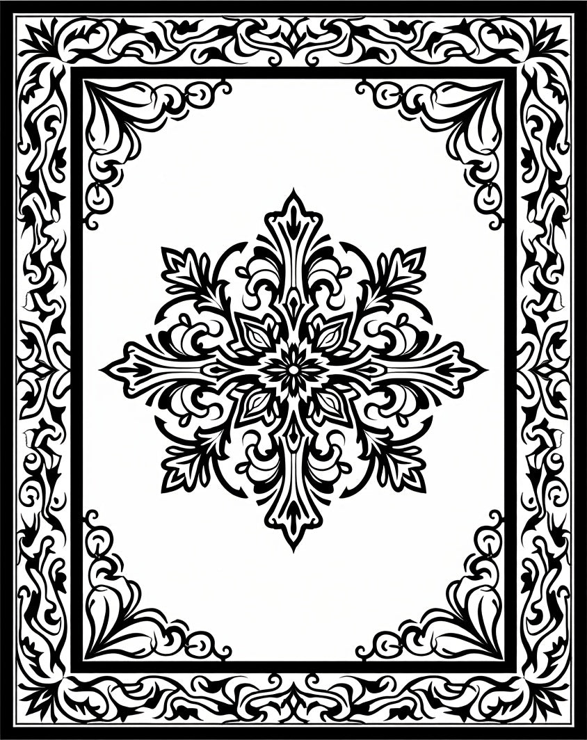 Elegant Black Floral Damask Patterned Rug