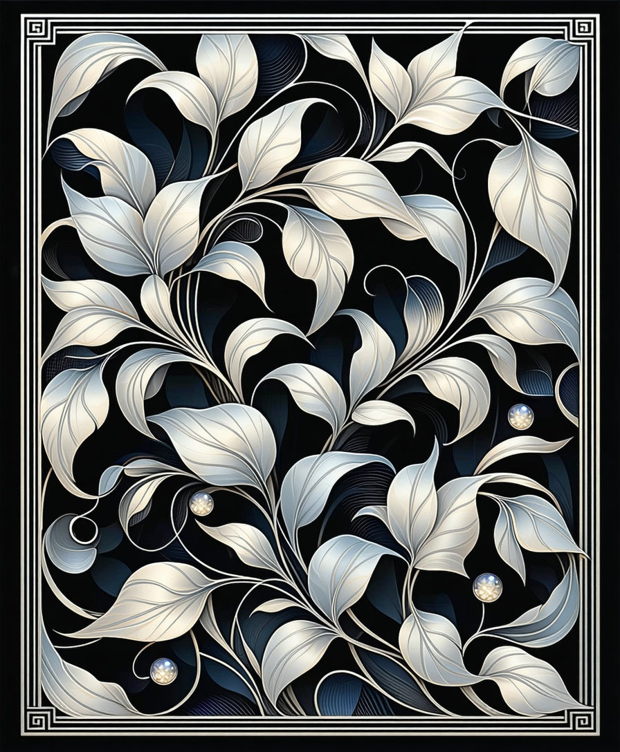 Silver Leaf Art Nouveau Pattern Rug