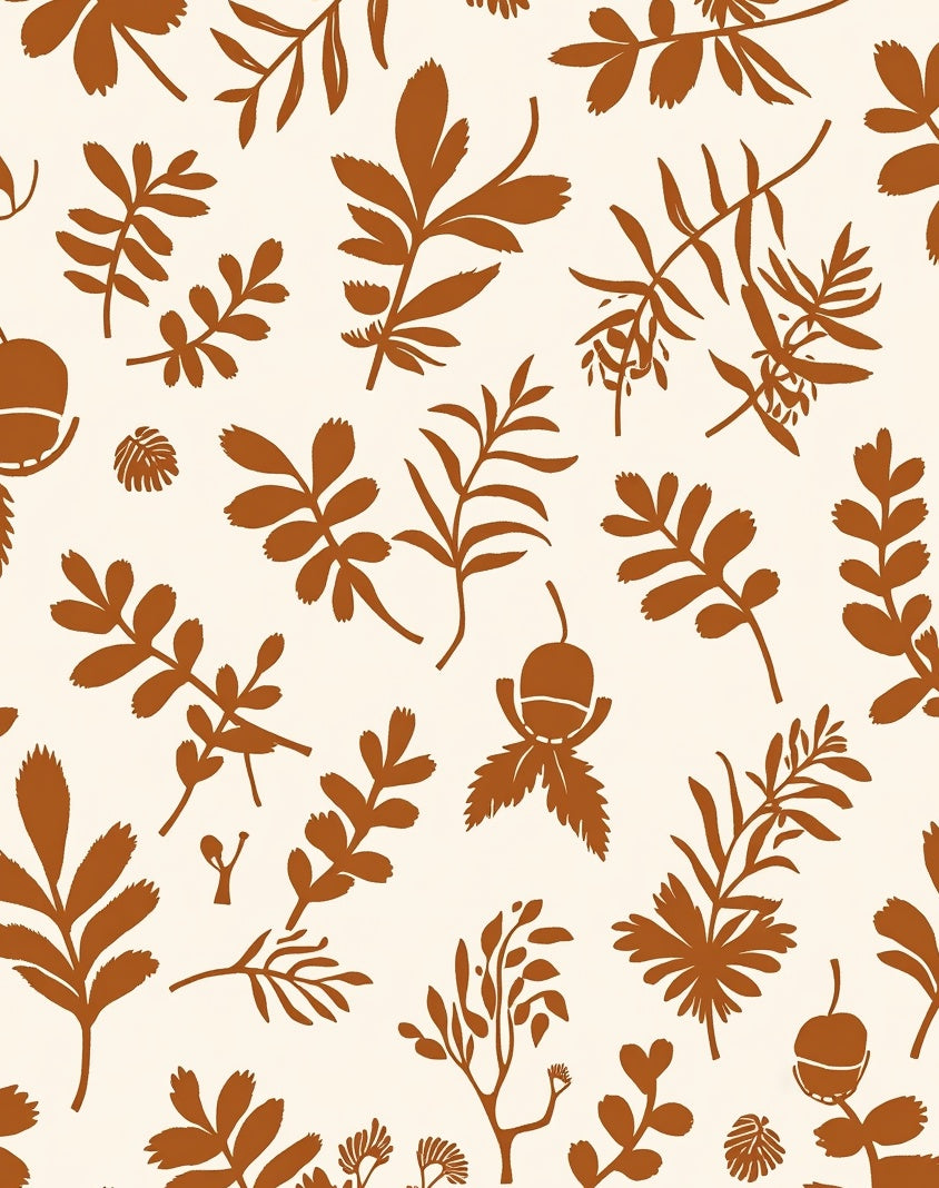 Autumn Leaf Acorn Silhouette Pattern Rug