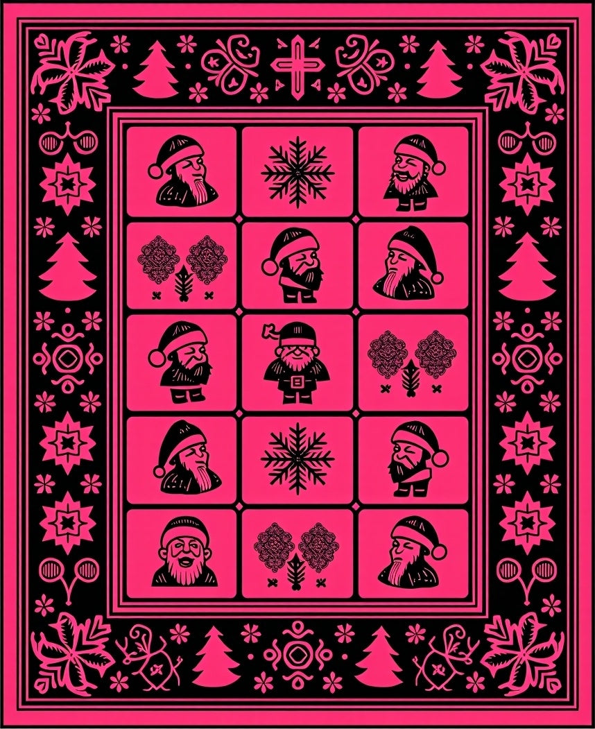 Whimsical Santa Christmas Trees Snowflakes Rug