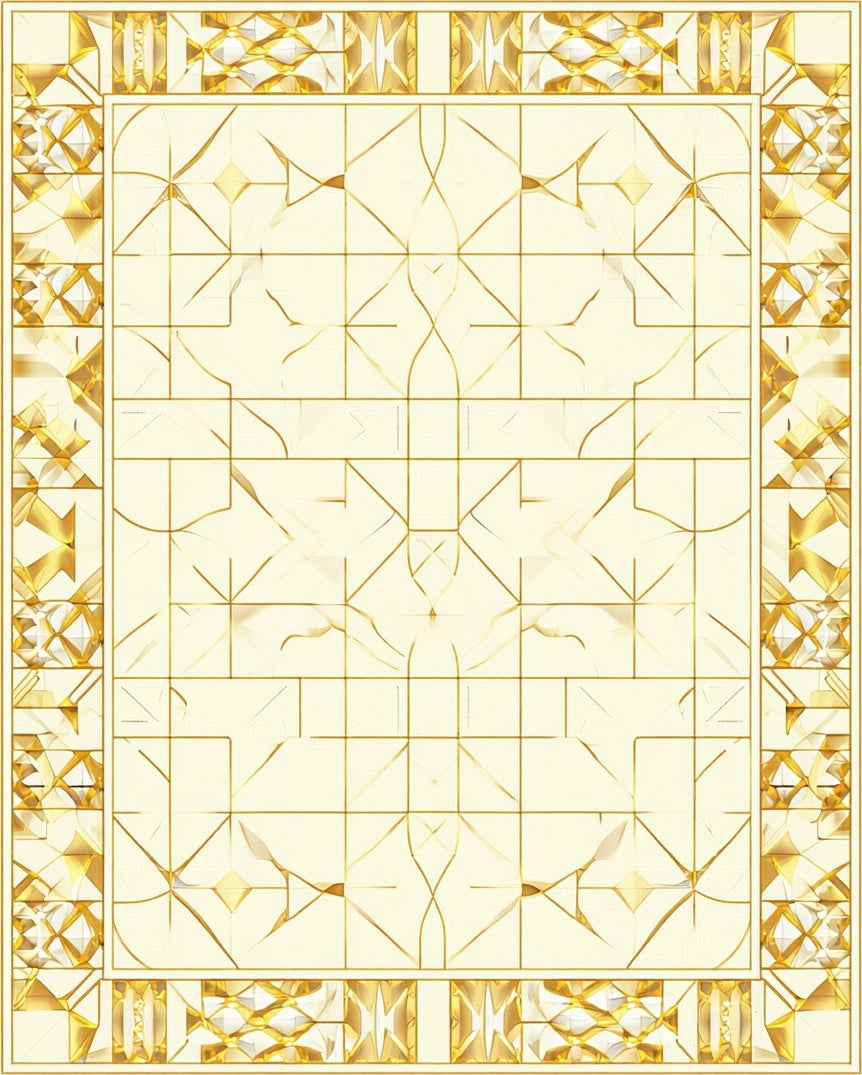 Gold Art Deco Geometric Fan Pattern Rug