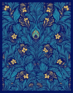 Art Nouveau Floral Blue Yellow Design Rug