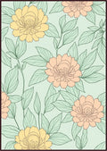 Pastel Floral Pattern Outline Design Rug