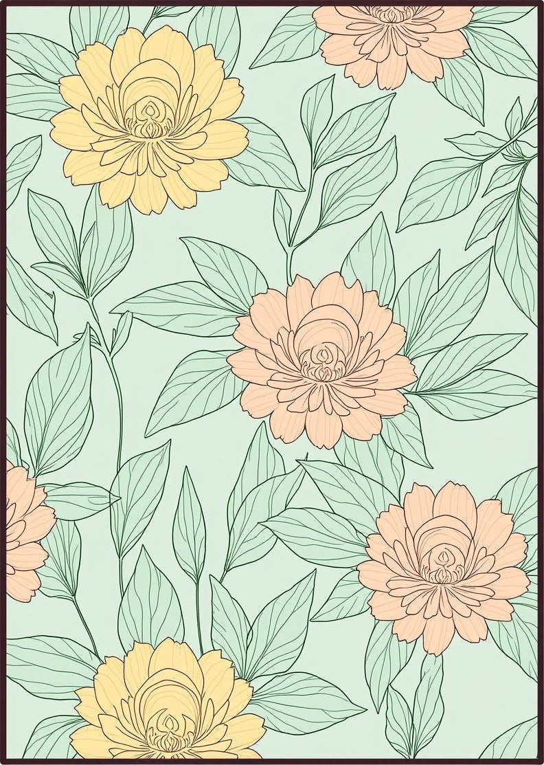 Pastel Floral Pattern Outline Design Rug