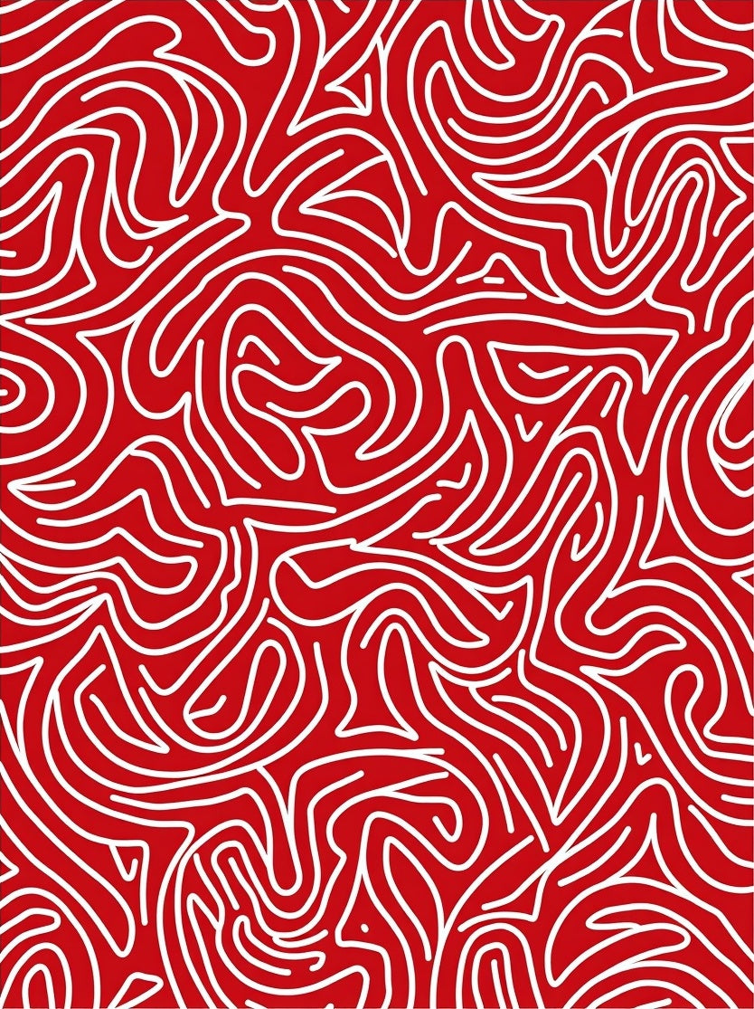 Red White Abstract Swirl Pattern Rug