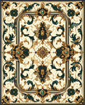 Ornate Floral Patterned Gold And Emerald Rug