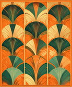 Orange Teal Fan Pattern Geometric Rug