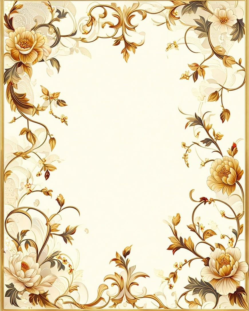 Elegant Floral Scrollwork Golden Rug
