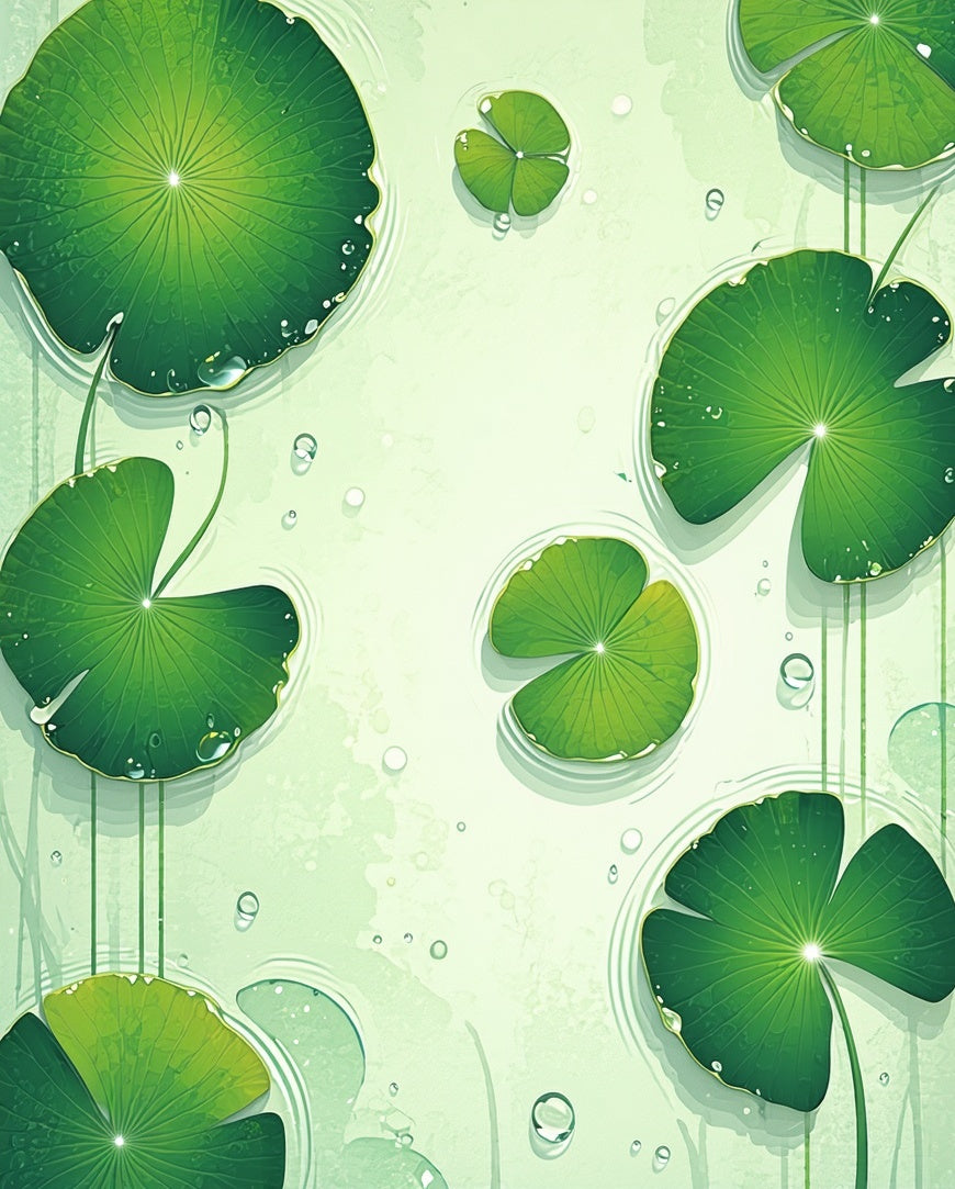 Green Lily Pads Water Droplets Pattern Rug