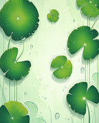 Green Lily Pads Water Droplets Pattern Rug