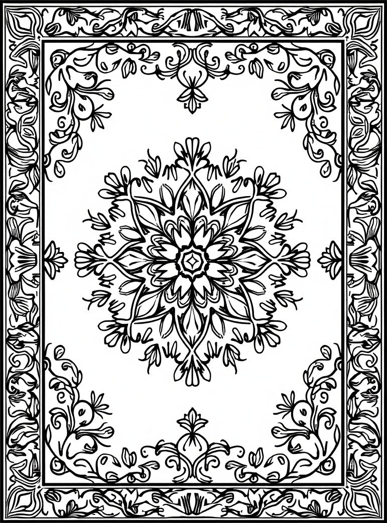 Ornate Filigree Floral Mandala Design Rug