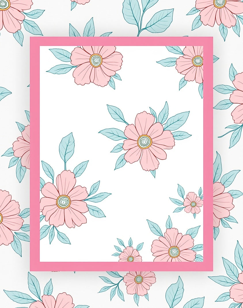 Pink Floral Outline Pattern Rug