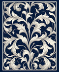 White Swirl Flora On Deep Blue Rug