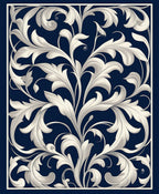 White Swirl Flora On Deep Blue Rug