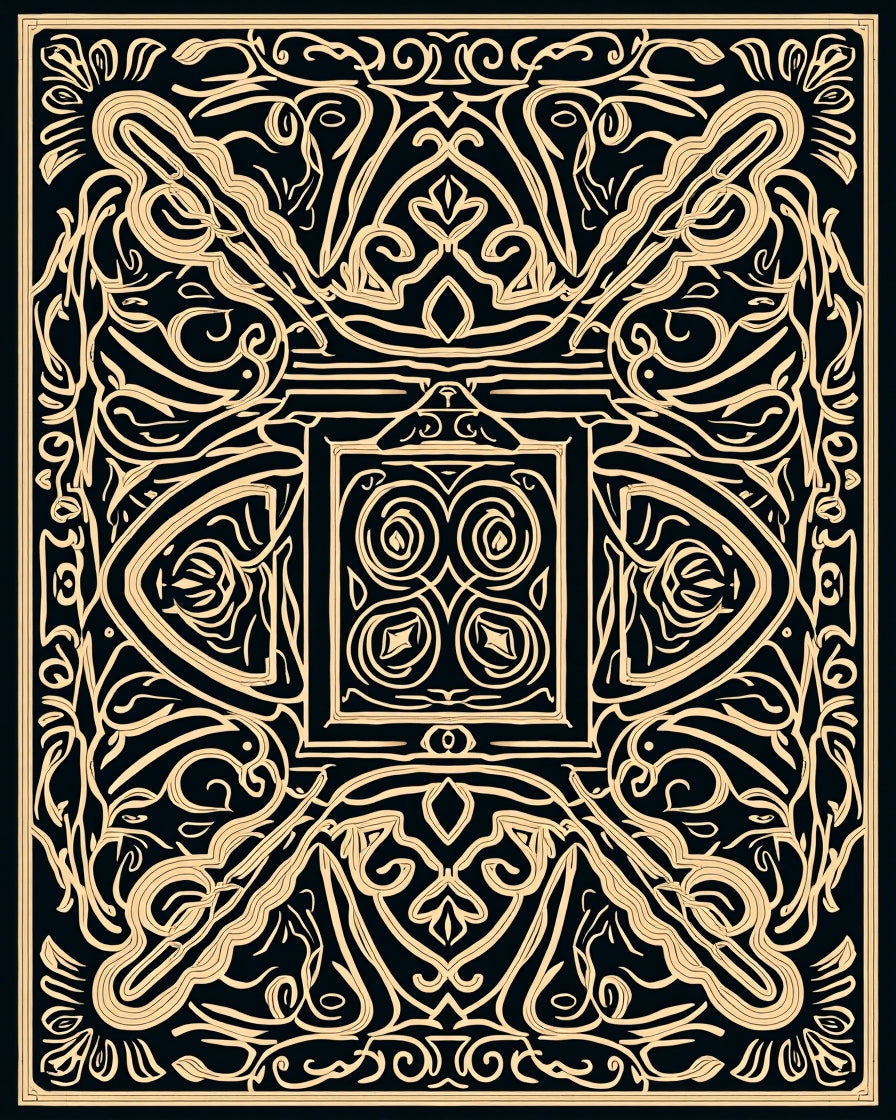 Elegant Black and Gold Intricate Design Rug
