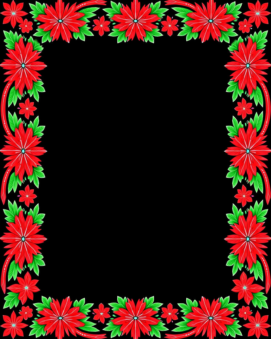 Bright Red Poinsettia Floral Border Rug