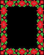 Bright Red Poinsettia Floral Border Rug