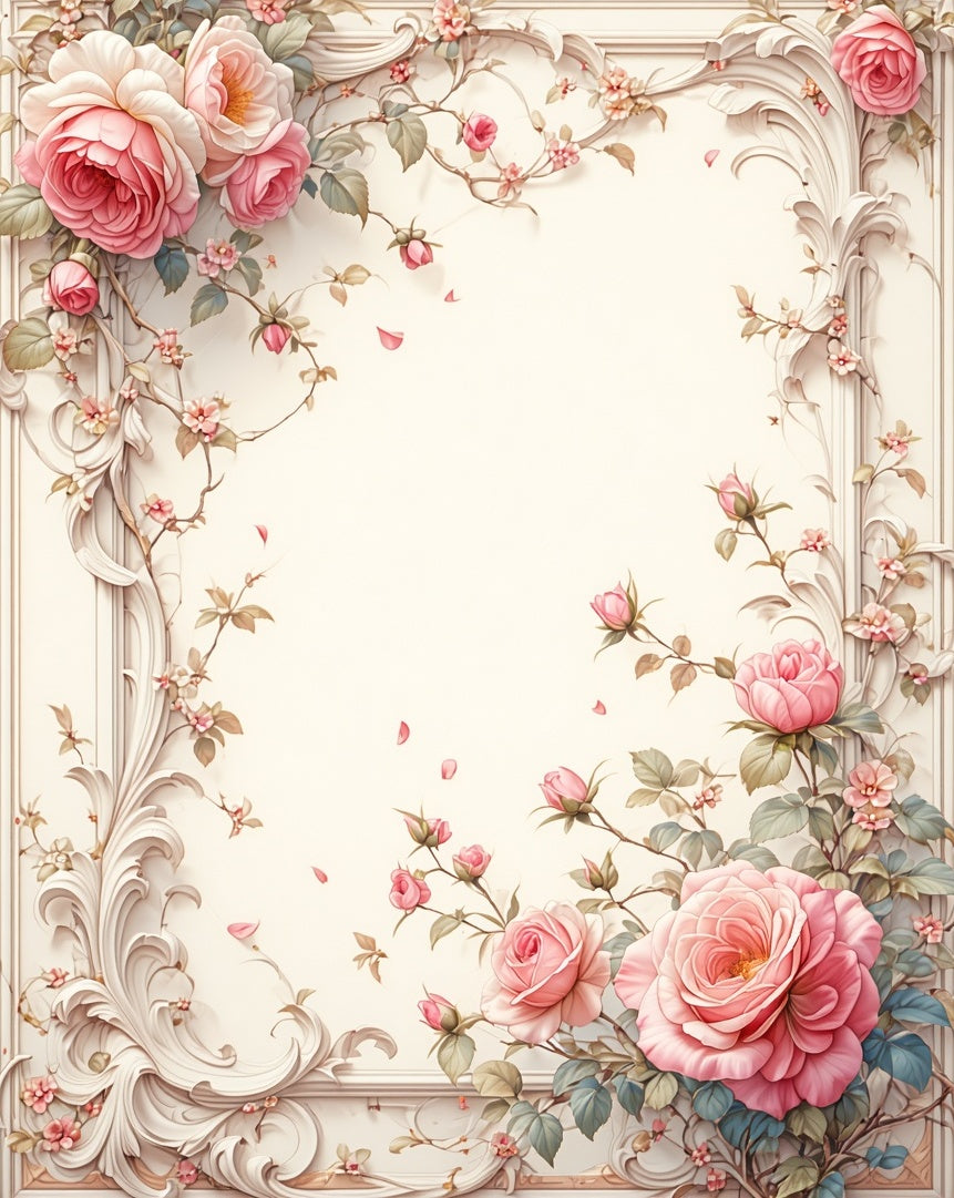 Romantic Pink Roses Swirl Pattern Rug