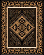 Ornate Black Gold Geometric Diamond Rug
