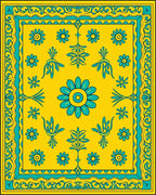 Yellow Teal Floral Medallion Rug
