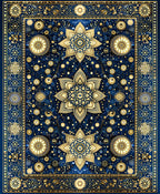 Intricate Floral Geometric Blue Gold Rug