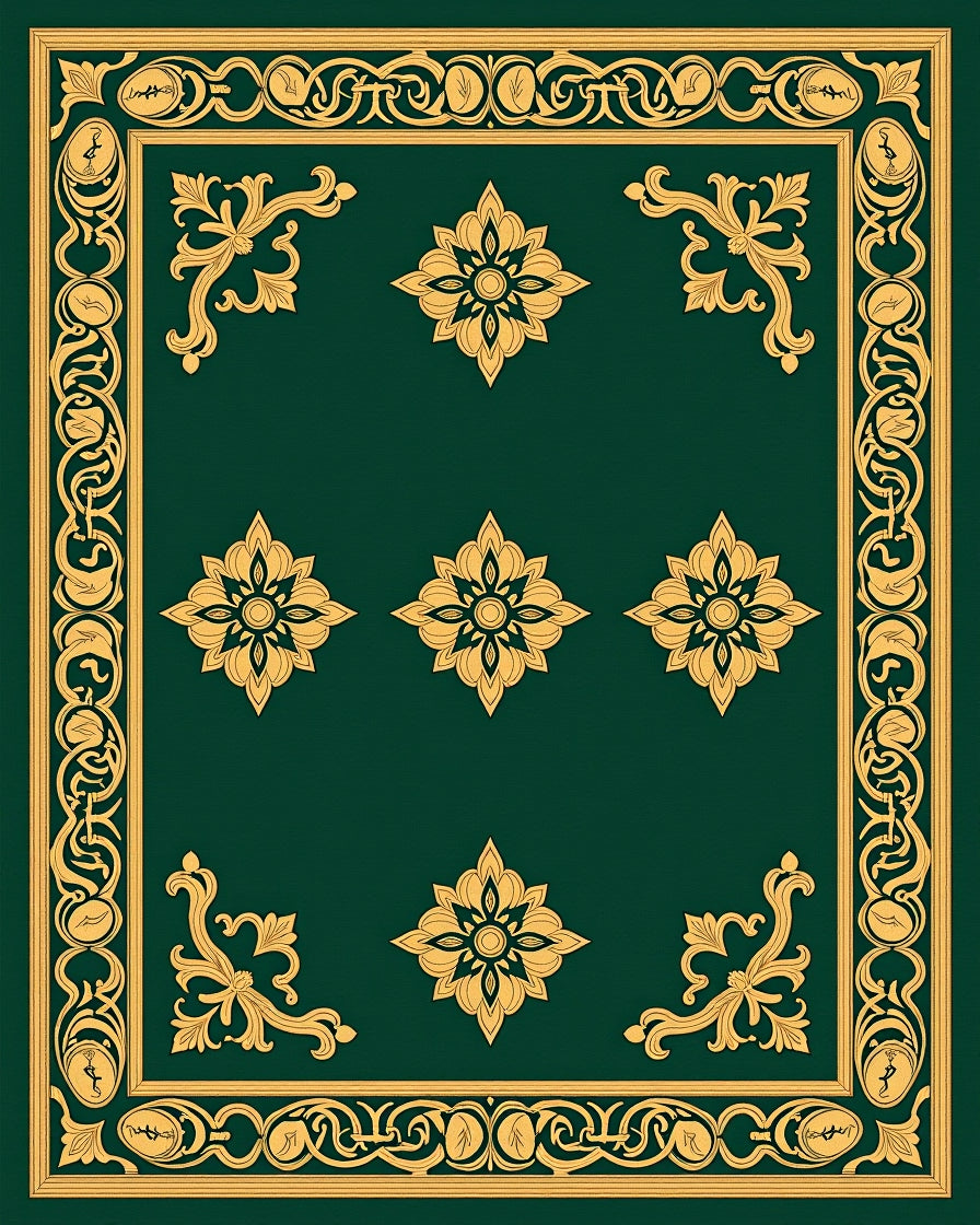 Emerald Gold Floral Corner Inlay Rug