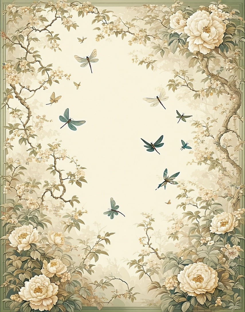 Elegant Floral Dragonflies Vintage Design Rug