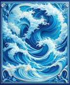 Dynamic Blue Ocean Wave Design Rug