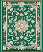 Elegant Green Floral Medallion Design Rug