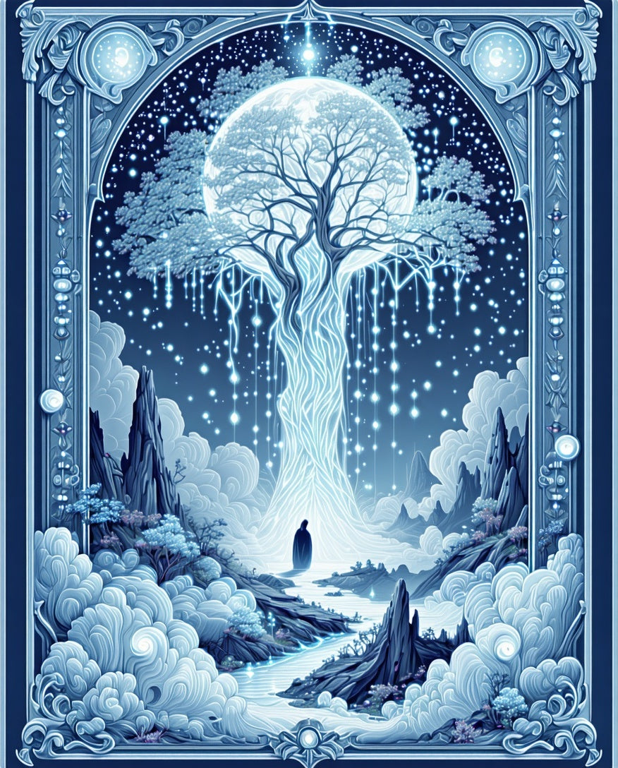 Mystical Blue Tree of Life Landscape Rug