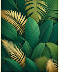 Lush Green Gold Leaf Pattern Rug